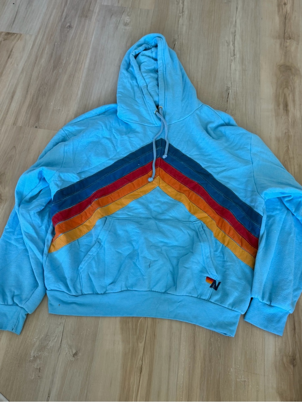 Light Blue Hoodie Sweatshirt with Retro Chevron Stripes